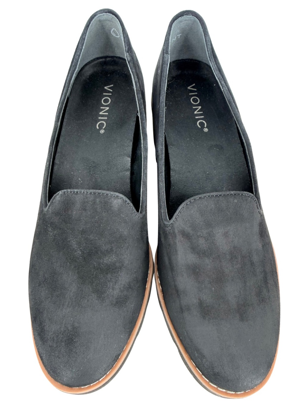 Vionic Willa Wedge Loafers Comfort Black Suede Slip On Shoes 7.5 Casual Office